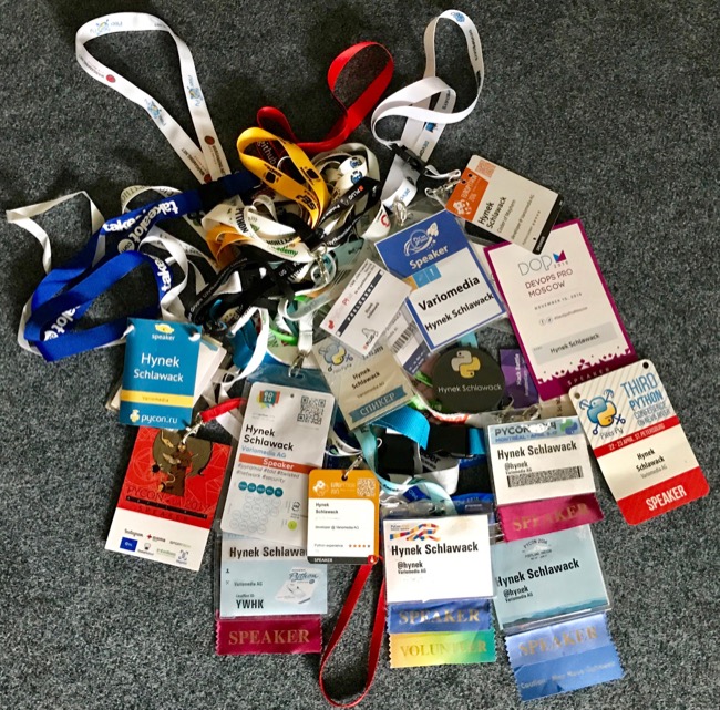 Some of my conference badges.